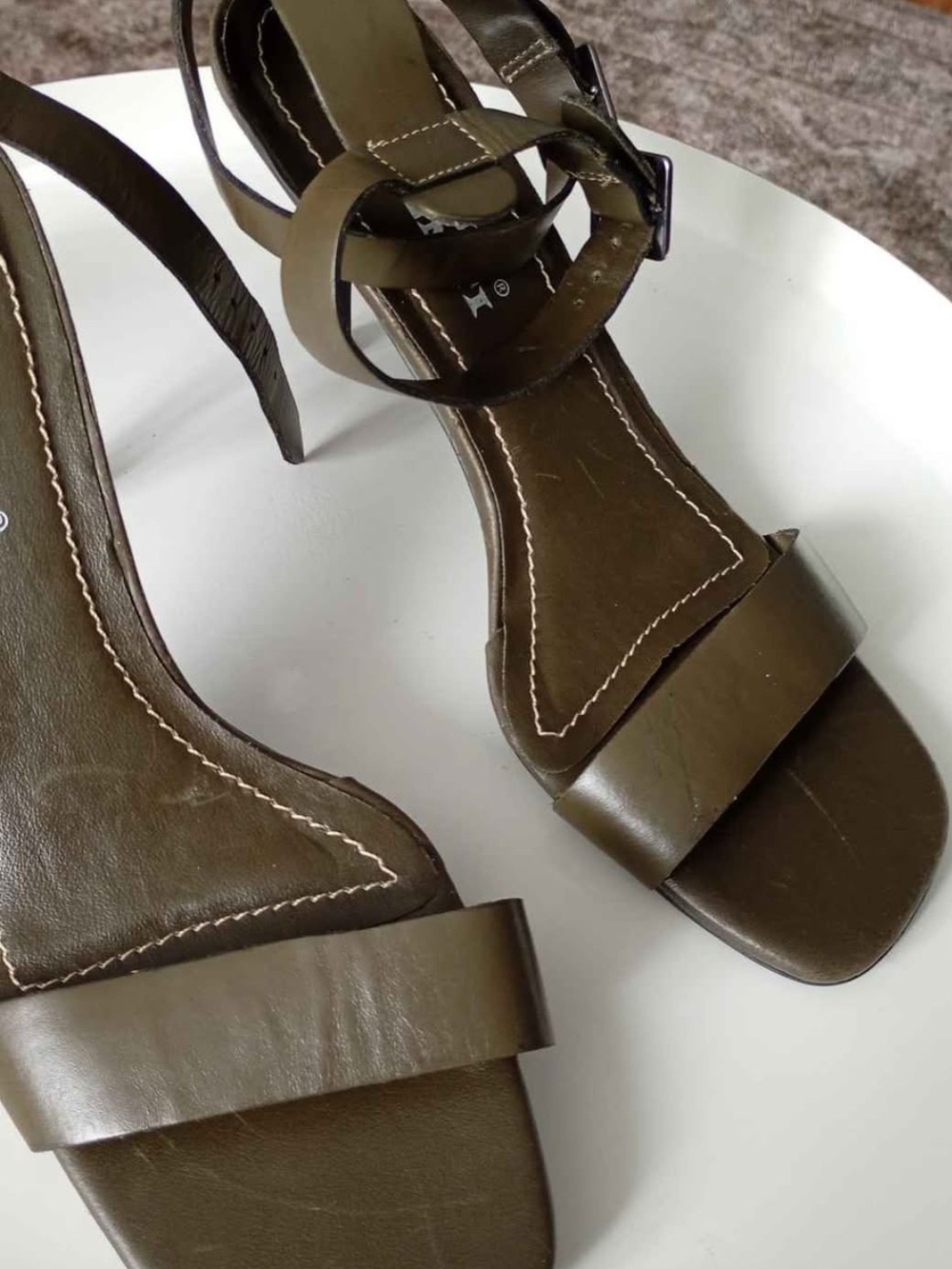 Women's Olive Brown Strappy High Heel Sandals